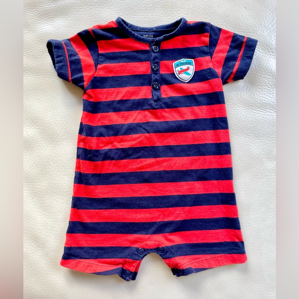 5/$20💥Carter's ✈️ Pilot in Training Henley Shorts Summer Romper, Red & Navy